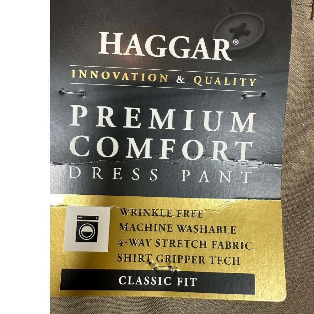 NEW Haggar Pants Mens Mens 42X29 Tan Premium Comfort Dress Classic Fit Stretch